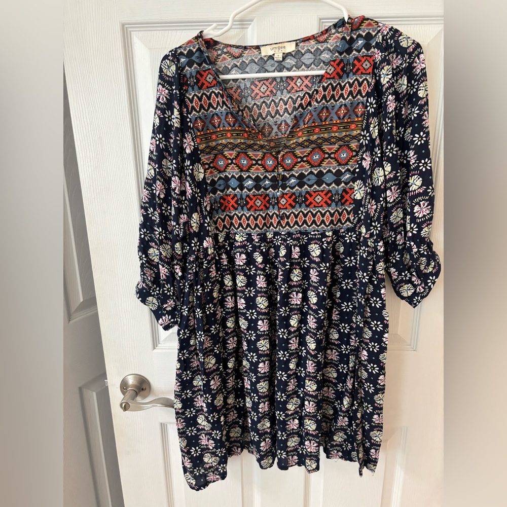 Umgee USABohemian Patterned Dress‎ with Floral Accents